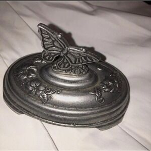 Carson‎ Pewter Butterfly Soap Dish-2001 Smoke Dome Oval 2 Piece Marked Vintage